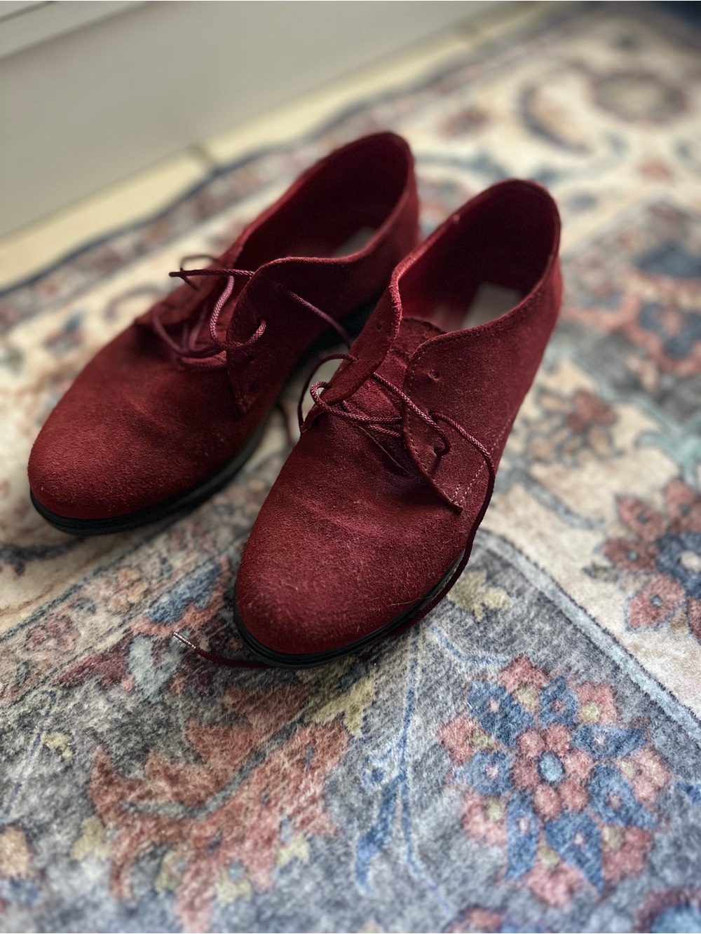 Women's Burgundy Suede Lace-Up Oxfords